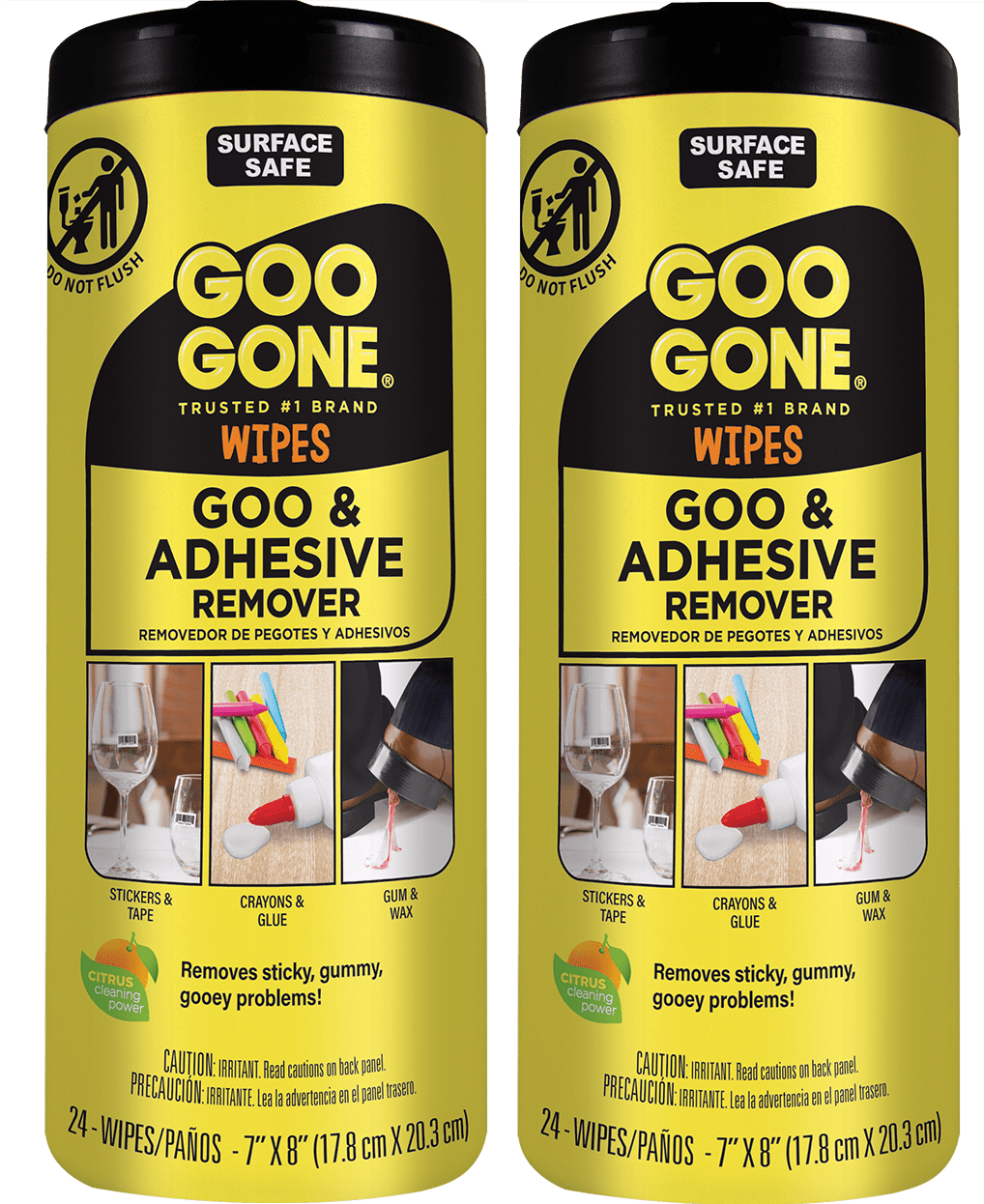 Goo Gone Adhesive Remover Wipes Removes Stickers, Residue, Grease, Grime, Crayon, Sap, Sticky or Gooey Messes, Pre-Moistened Wipes, 2 Pack, 48 Count