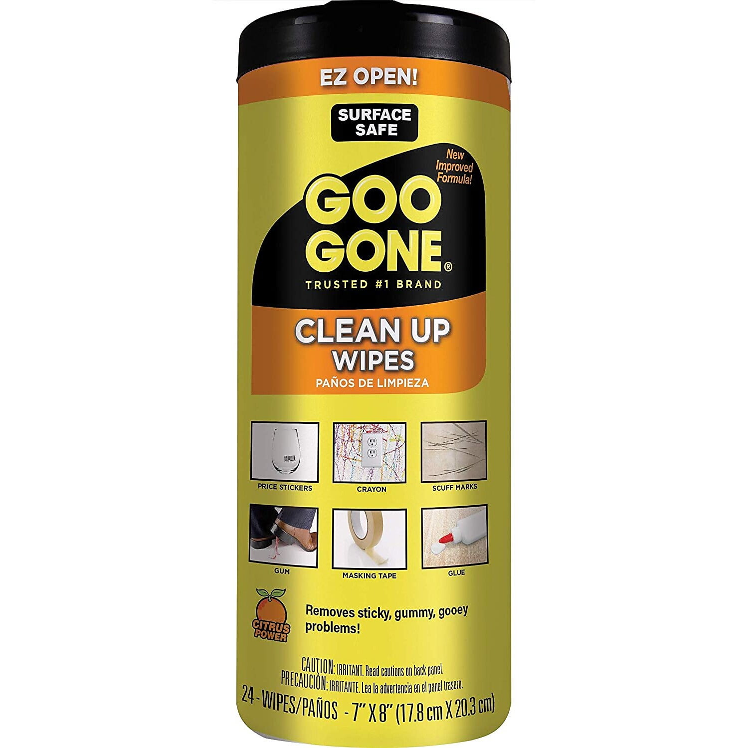 Goo Gone Clean Up Wipes Adhesive Remover - 24 Count - Removes Adhesive  Residue Labels Stickers Crayon Tree Sap Gum Masking Tape Glue and More