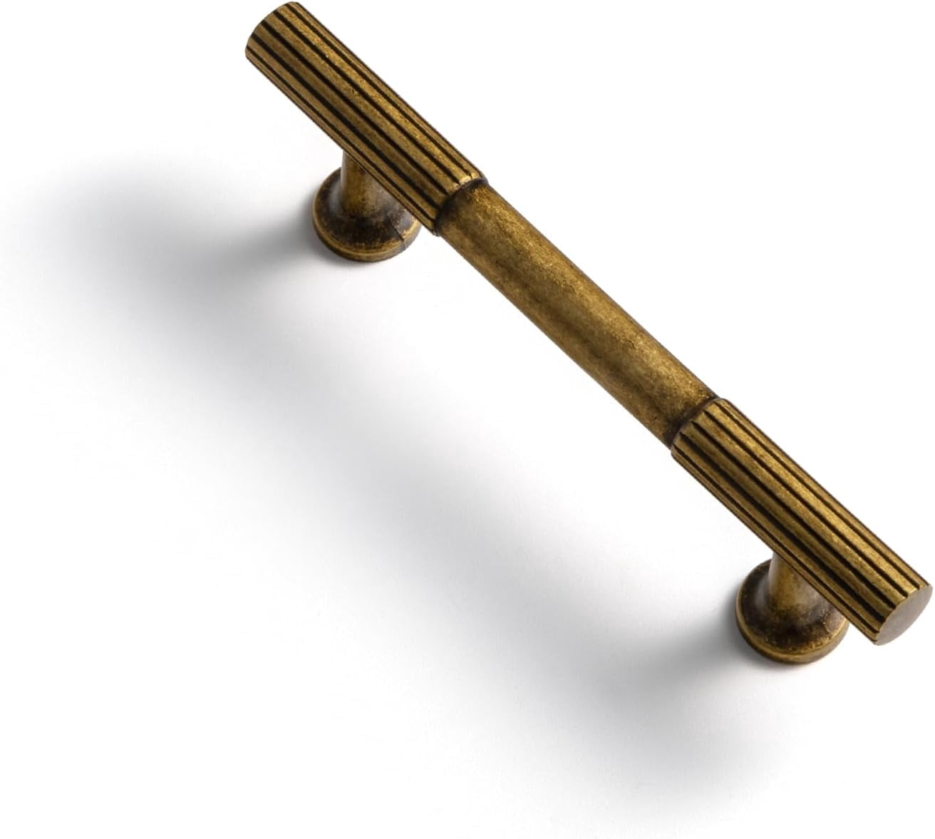 Goo-KI Antique Brass Cabinet Handles - 3.8''(96mm) Hole Center Striped Decorations Cabinet Pull Zinc Alloy Hardware for Bedroom, Kitchen, 6 Pack