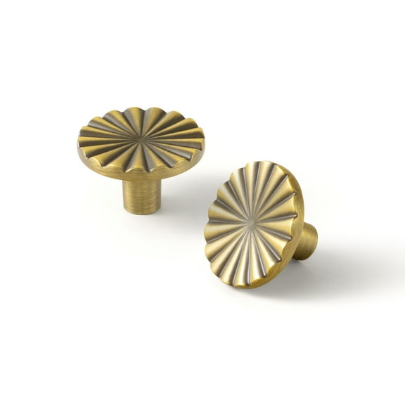 Goo-Ki 1.5"(38mm) Diameter Brushed Bronze Kitchen Cabinet Knob, Closet Classic Zinc Alloy Drawer Knobs with Round Flower Design, 6 Pack