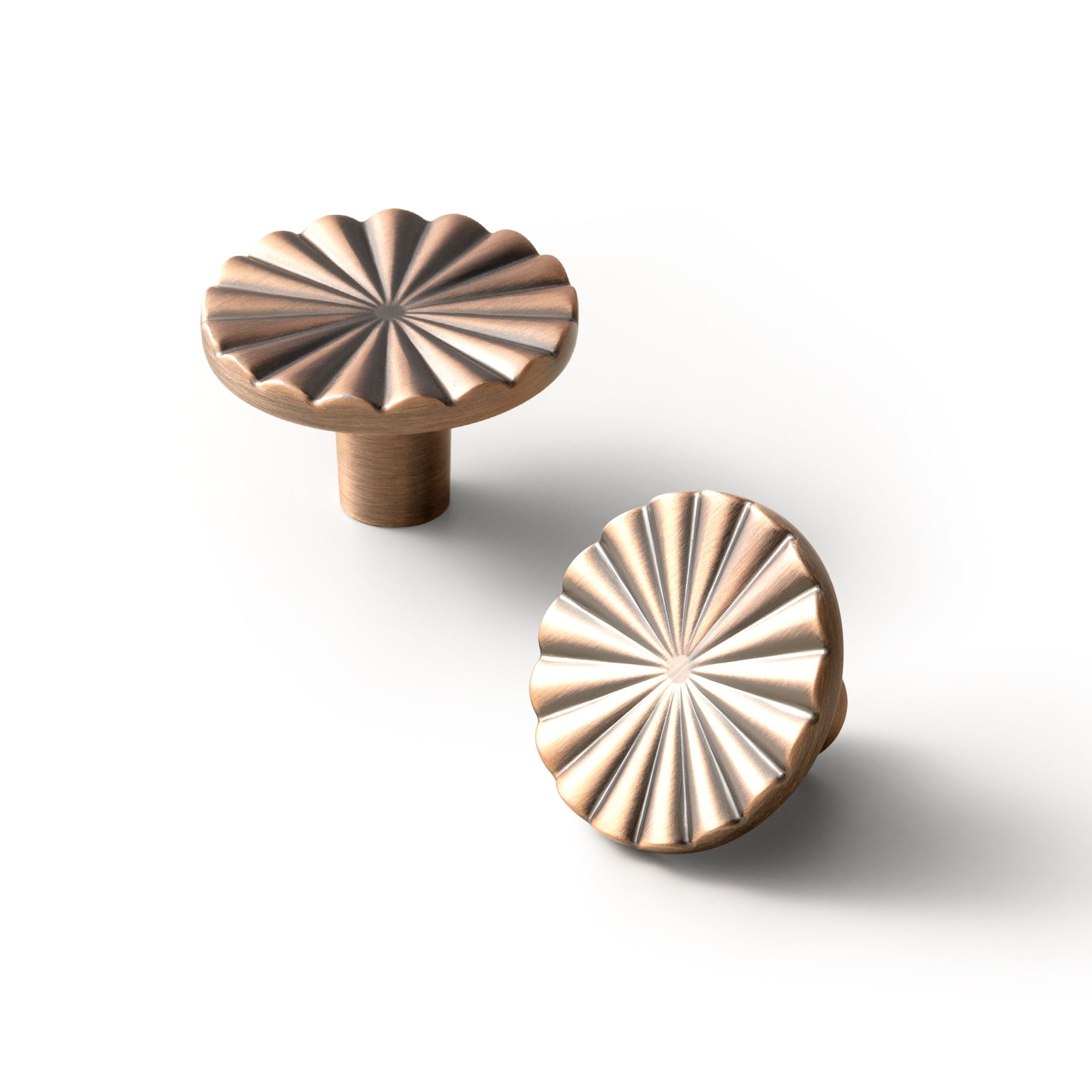 Goo-Ki 1.5"(38mm) Diameter Brushed Copper Kitchen Cabinet Knob, Closet Classic Zinc Alloy Drawer Knobs with Round Flower Design, 6 Pack
