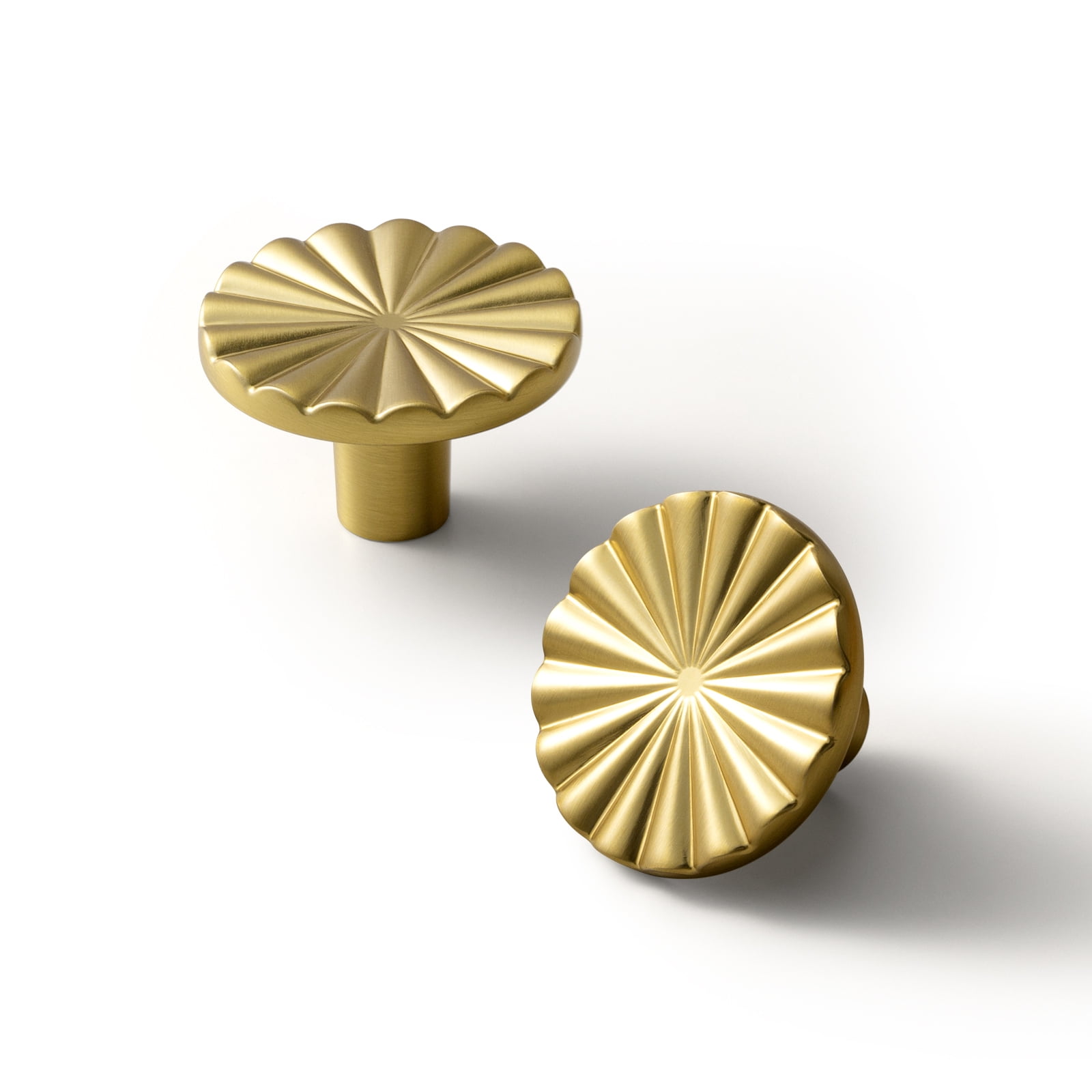 Goo-Ki 1.5"(38mm) Diameter Brushed Gold Kitchen Cabinet Knob, Closet Classic Zinc Alloy Drawer Knobs with Round Flower Design, 6 Pack
