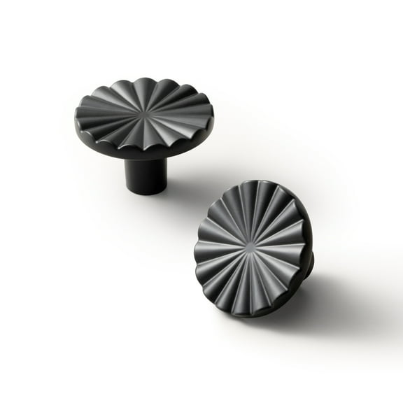 Goo-Ki 1.5"(38mm) Diameter Matte Black Kitchen Cabinet Knob, Closet Classic Zinc Alloy Drawer Knobs with Round Flower Design, 6 Pack
