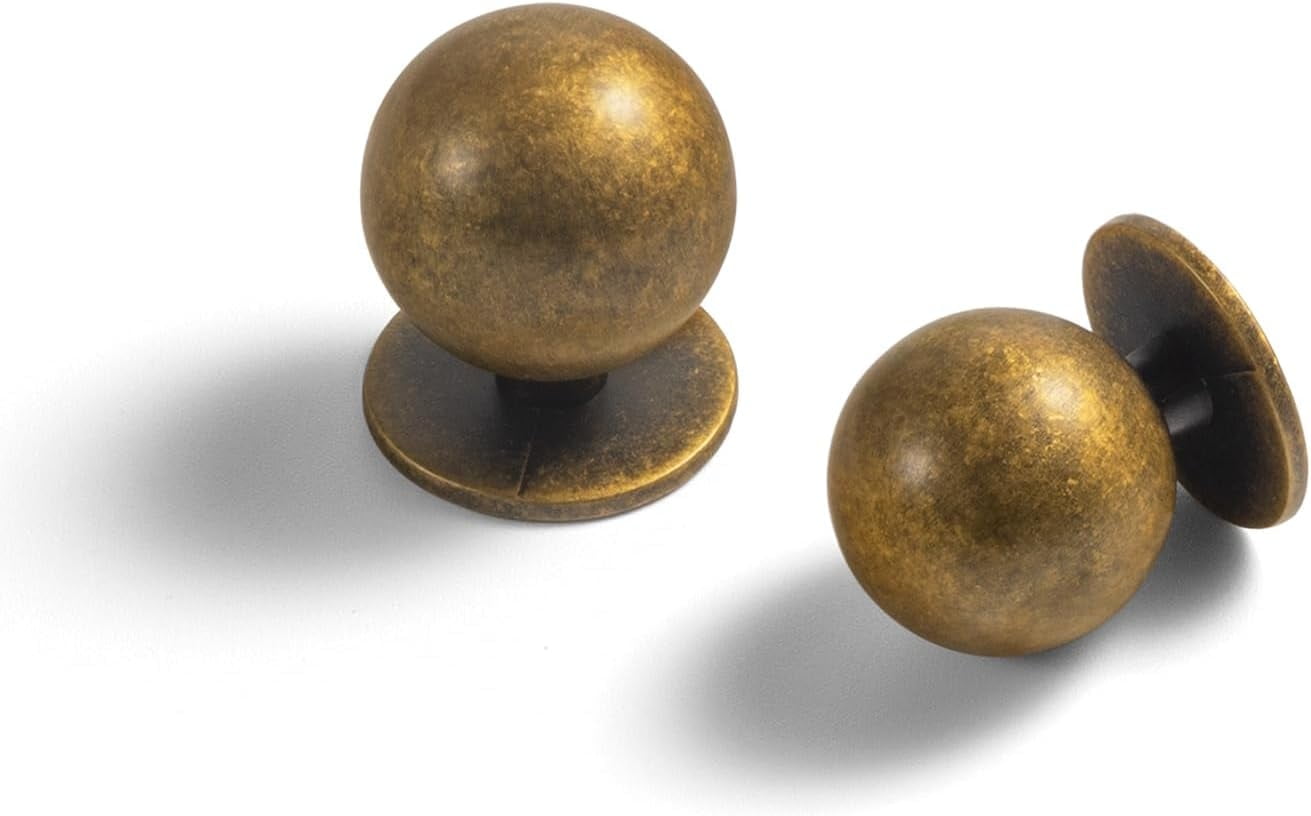 Goo-Ki 12 Pack 1.2"Diameter Vintage Antique Brass Zinc Alloy Cabinet Knobs Cabinet Handles Hardware for Bedroom, Kitchen