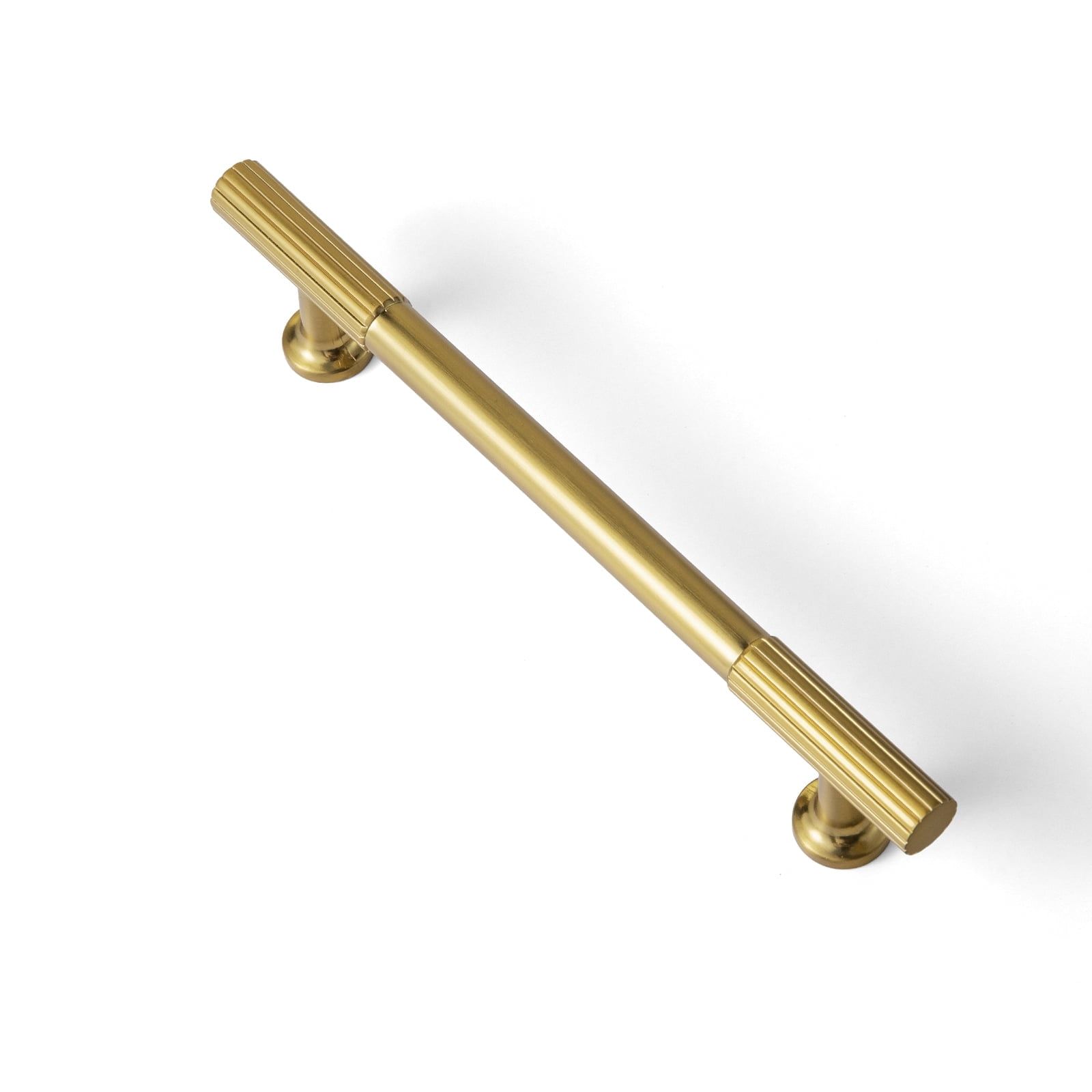 Goo-Ki 12 Pack 5''(128mm) Hole Center Brushed Gold Zinc Alloy Cabinet Handles - Striped Decorations Cabinet Pull Hardware for Bedroom, Kitchen