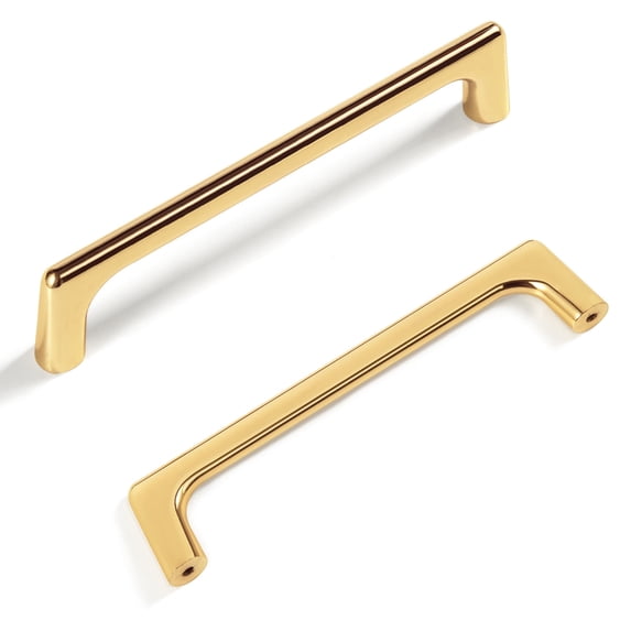 Goo-Ki 12 Pack 5''(128mm) Hole Center Polished Gold Cabinet Pulls, Zinc Alloy Minimalist Style Cabinet Handles for Drawer,Dresser,Cupboard Wardrobe Cabinet