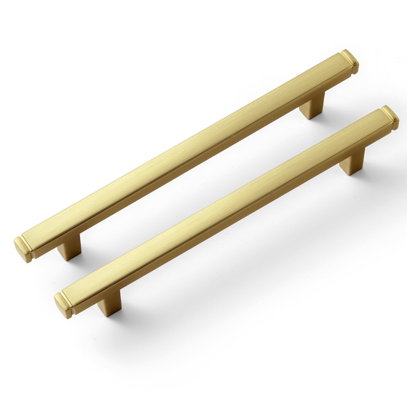 Goo-Ki 12-Pack Brushed Brass Drawer Handles 5 in (128mm) Hole Centers Straight Bar Pull, Solid Cabinet Handles for Kitchen Cabinets and Dresser Drawers