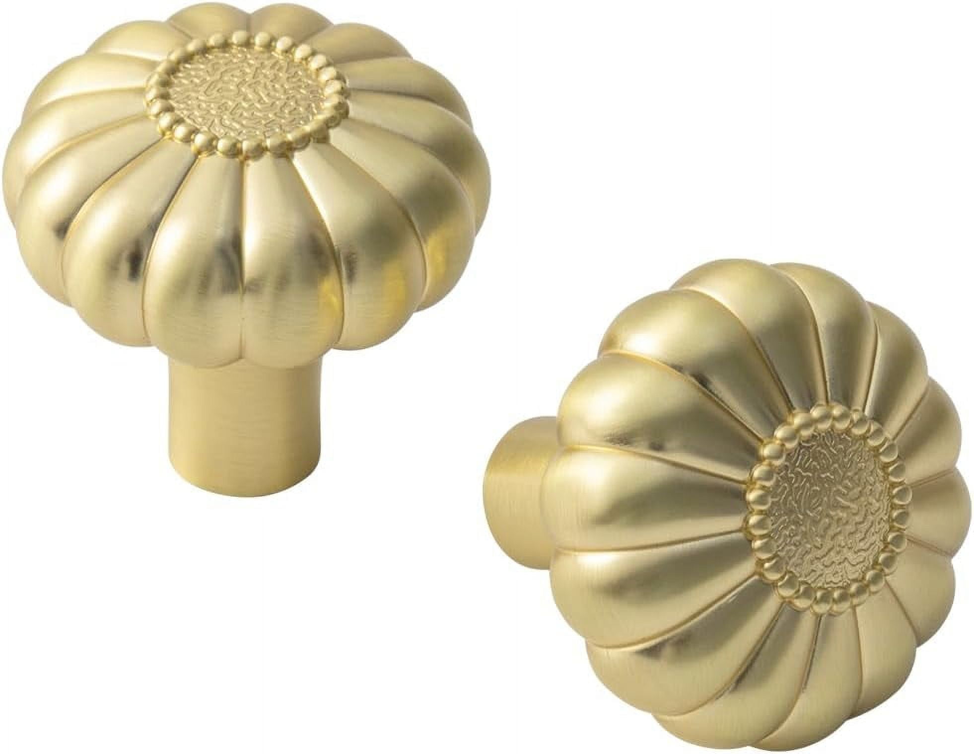 Goo-Ki 12 Pack Elegant Golden Bloom Brushed Brass Cabinet Knobs, Drawer Pulls for Kitchen, Dresser Cabinet Hardware, 1-1/4 Inches Diameter Handles