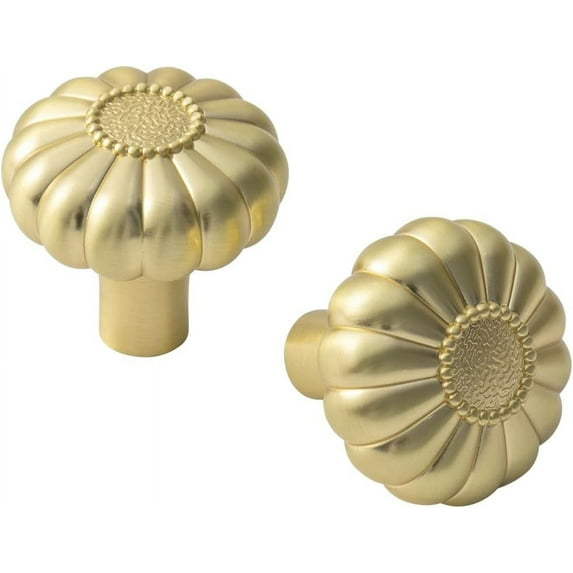 Goo-Ki 12 Pack Elegant Golden Bloom Brushed Brass Cabinet Knobs, Drawer Pulls for Kitchen, Dresser Cabinet Hardware, 1-1/4 Inches Diameter Handles