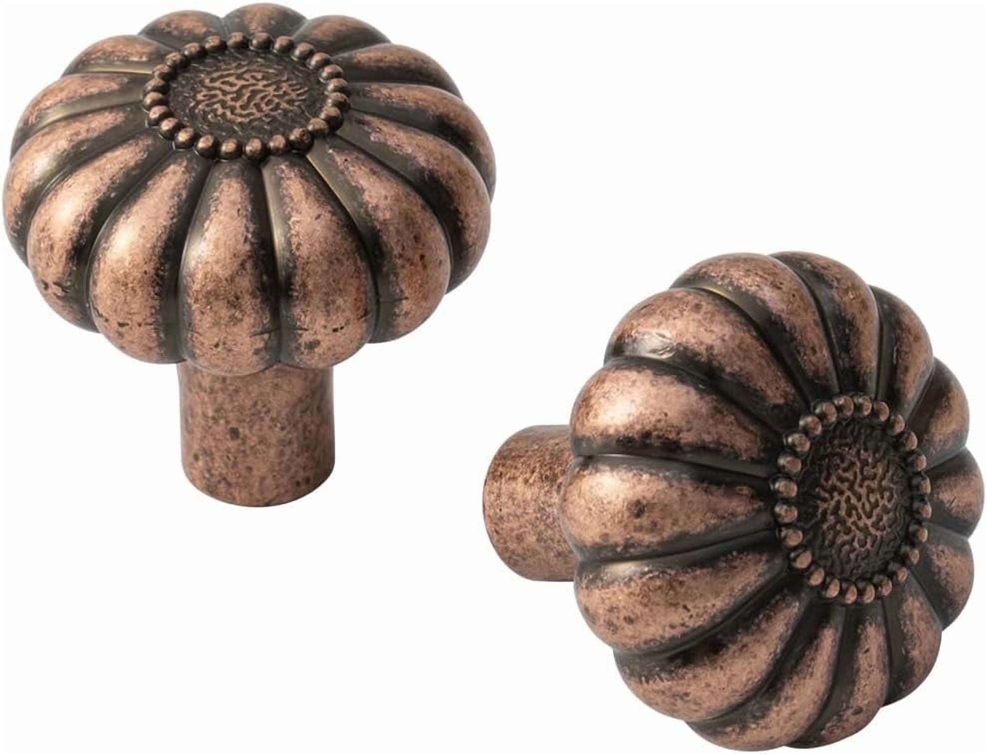 Goo-Ki 12 Pack Elegant Vintage Bloom Antique Copper Cabinet Knobs, Drawer Pulls for Kitchen, Dresser Cabinet Hardware, 1-1/4 Inches Diameter Handles