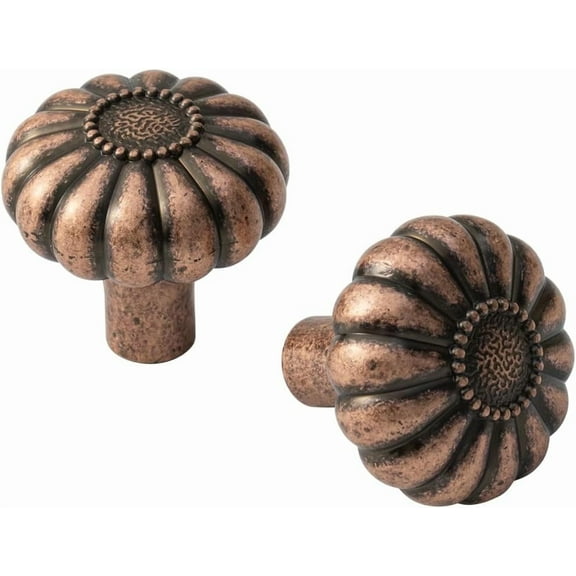 Goo-Ki 12 Pack Elegant Vintage Bloom Antique Copper Cabinet Knobs, Drawer Pulls for Kitchen, Dresser Cabinet Hardware, 1-1/4 Inches Diameter Handles