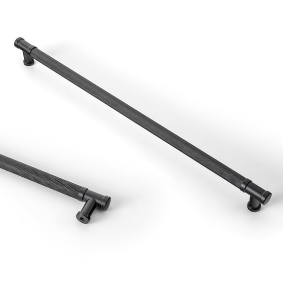Goo-Ki 12 Pack Knurled Matte Black Zinc Alloy Kitchen Cabinet Handles, Closet Classic 12.6"(320mm) Hole Center Cabinet Pulls Dresser Handles for Bedroom