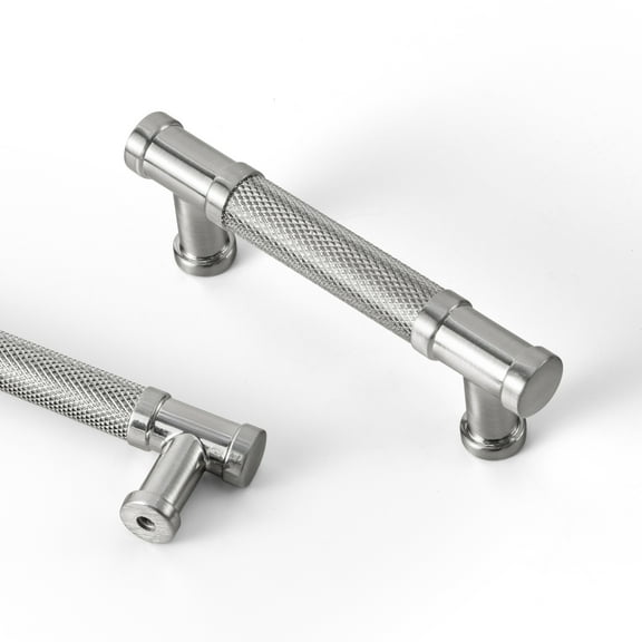 Goo-Ki 12 Pack Knurled Satin Nickel Zinc Alloy Kitchen Cabinet Handles, Closet Classic 3"(76mm) Hole Center Cabinet Pulls Dresser Handles for Bedroom
