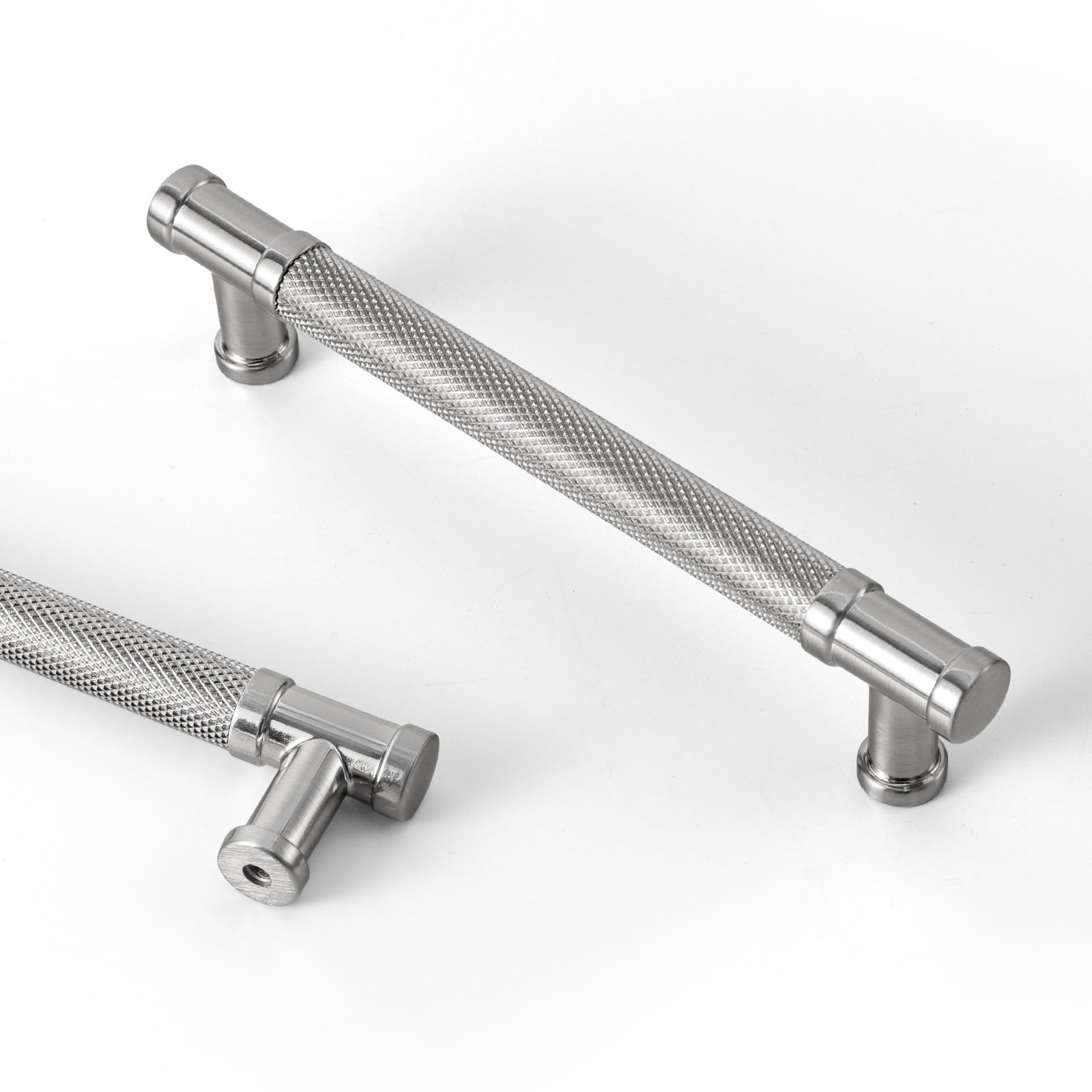 Goo-Ki 12 Pack Knurled Satin Nickel Zinc Alloy Kitchen Cabinet Handles, Closet Classic 5"(128mm) Hole Center Cabinet Pulls Dresser Handles for Bedroom