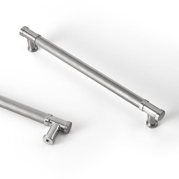 Goo-Ki 12 Pack Knurled Satin Nickel Zinc Alloy Kitchen Cabinet Handles, Closet Classic 7.6"(192mm) Hole Center Cabinet Pulls Dresser Handles for Bedroom