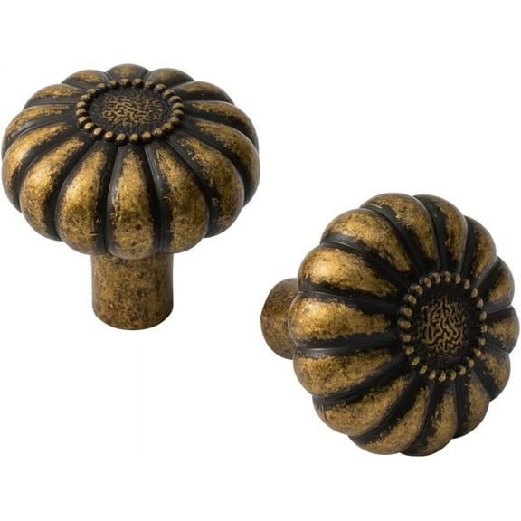 Goo-Ki 12 Pack Vintage Bloom Antique Brass Cabinet Knobs, Drawer Pulls for Kitchen, Dresser Cabinet Hardware, 1-1/4 Inches Diameter Handles