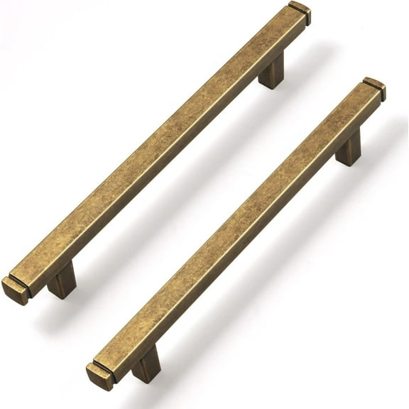 Goo-Ki 12-Pack Vintage Brass Drawer Handles 5 in (128mm) Hole Centers Straight Cabinet Pulls, Antique Bass Solid Cabinet Handles for Kitchen Cabinets and Dresser Drawers