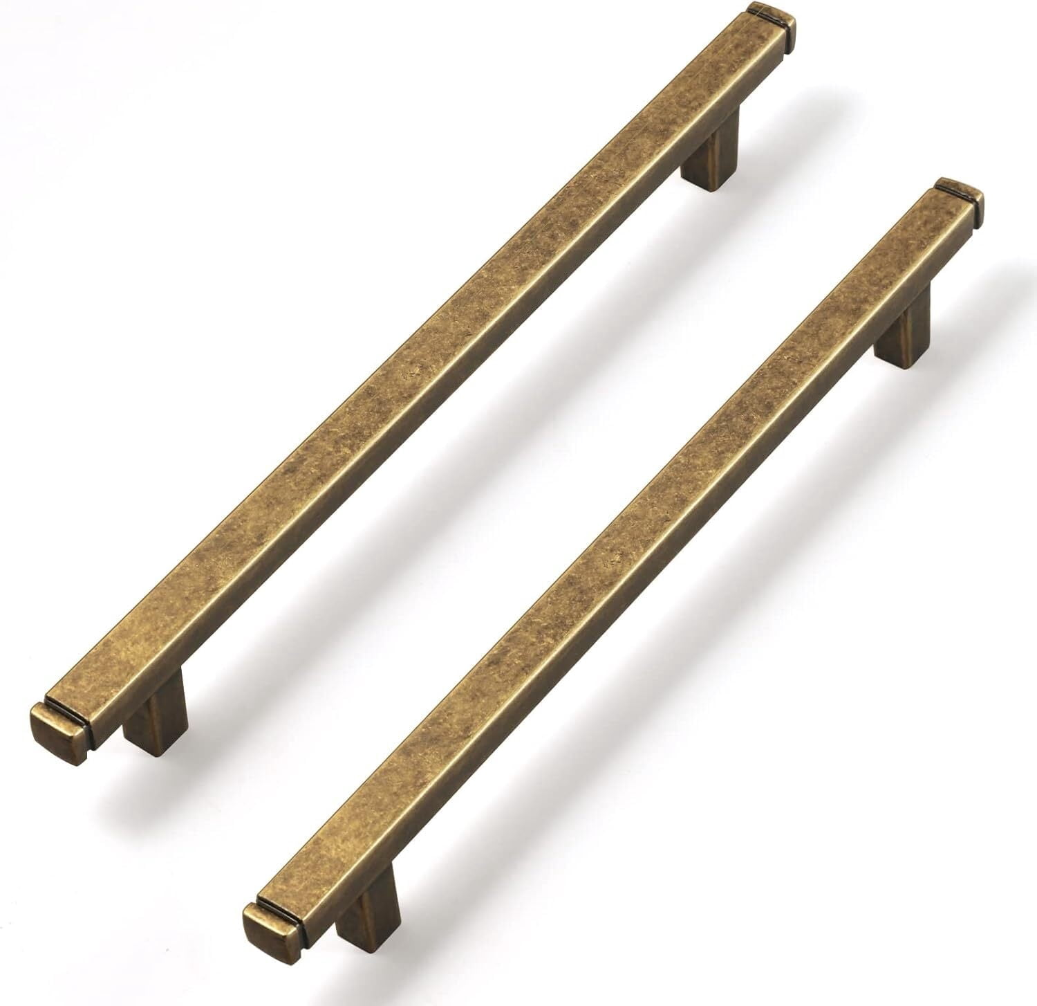 Goo-Ki 12-Pack Vintage Brass Drawer Handles 6.3 in (160mm) Hole Centers Straight Cabinet Pulls, Antique Brass Solid Cabinet Handles for Kitchen Cabinets and Dresser Drawers