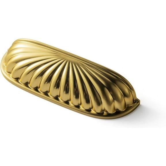 Goo-Ki 2.5"(64mm) Hole Center Brushed Gold Kitchen Cabinet Handles, Closet Classic Zinc Alloy Din Cup Cabinet Pulls Dresser Handles for Bedroom, 6 Pack