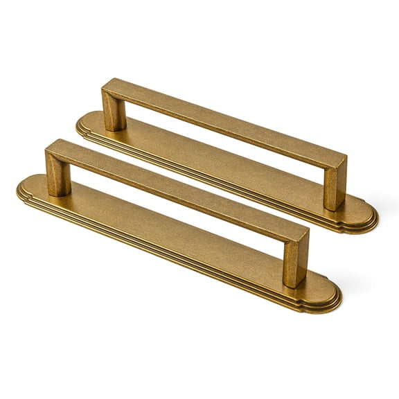 Goo-Ki 2 Pack Antique Brass Cabinet Pulls with Backplate, 5"(128mm) Hole Center Zinc Alloy Cabinet Dresser Handles for Bar Cupboard Closet Wardrobe (G014)