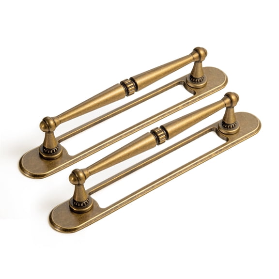 Goo-Ki 2 Pack Antique Brass Cabinet Pulls with Backplate, 5"(128mm) Hole Center Zinc Alloy Cabinet Dresser Handles for Bar Cupboard Closet Wardrobe (G021)