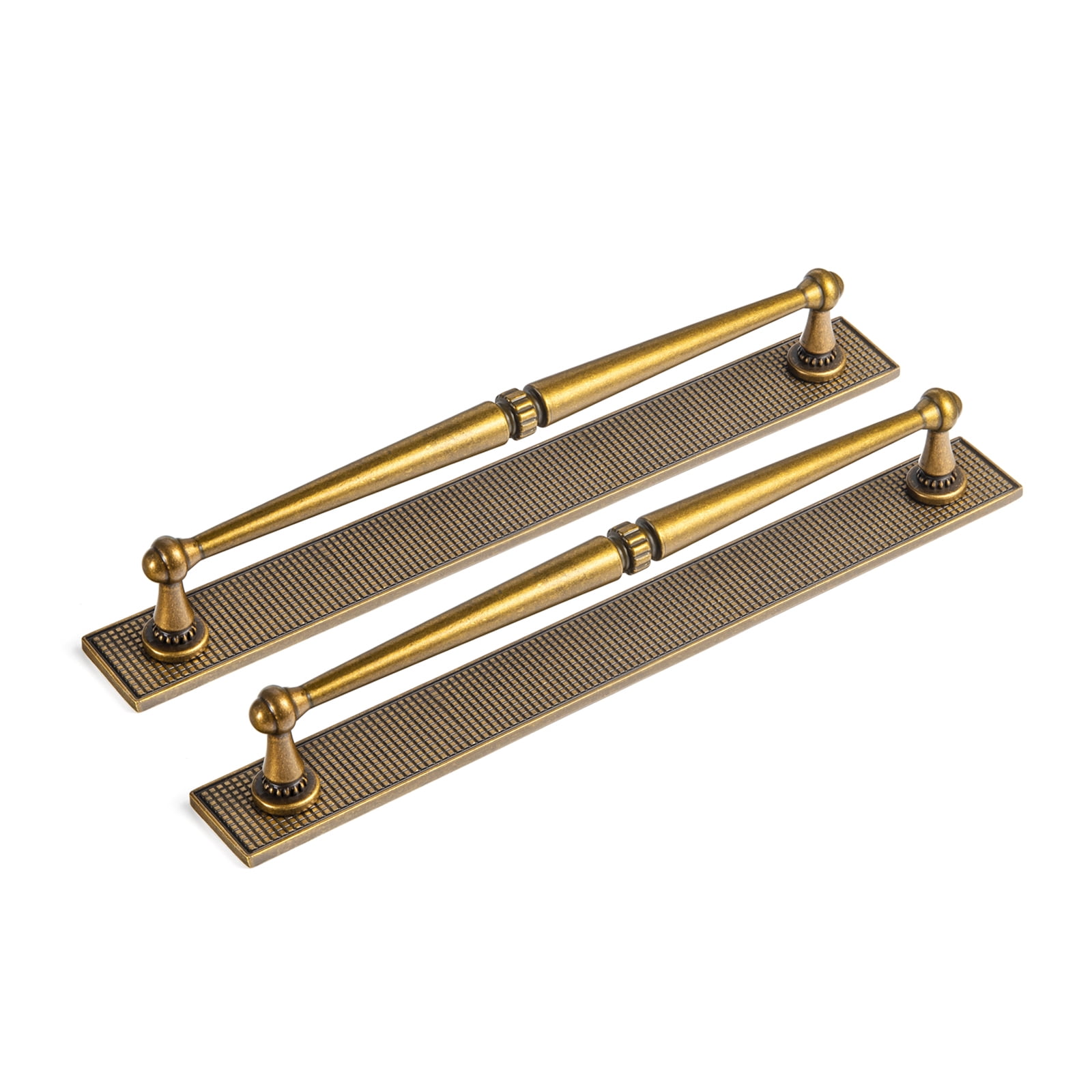Goo-Ki 2 Pack Antique Brass Cabinet Pulls with Backplate, 7.6"(192mm) Hole Center Zinc Alloy Cabinet Dresser Handles for Bar Cupboard Closet Wardrobe (G017)