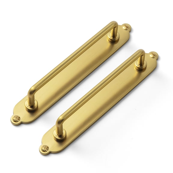 Goo-Ki 2 Pack Brushed Gold Cabinet Pulls with Backplate, 5"(128mm) Hole Center Zinc Alloy Cabinet Dresser Handles for Bar Cupboard Closet Wardrobe (G013)