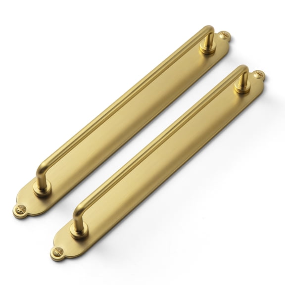Goo-Ki 2 Pack Brushed Gold Cabinet Pulls with Backplate, 7.6"(192mm) Hole Center Zinc Alloy Cabinet Dresser Handles for Bar Cupboard Closet Wardrobe (G013)