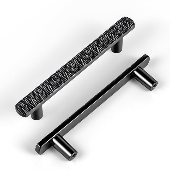 Goo-Ki 3.8''(96 mm) Hole Centers Luxurious & Sturdy Zinc Alloy Cabinet Handls,Shiny Black Cabinet Pulls for Kitchen,Drawer,Cupboard & Wardrobe,6 Pack
