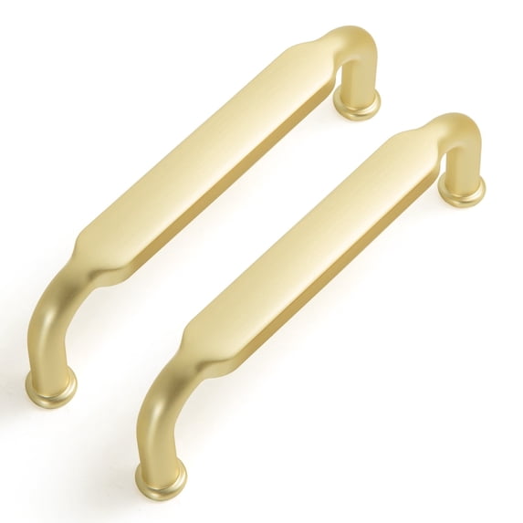 Goo-Ki 3.8" Hole Center Modern Brushed Brass Kitchen Cabinet Handles, Closet Classic Zinc Alloy Drawer Pulls Dresser Hardware for Bedroom, 6 Pack