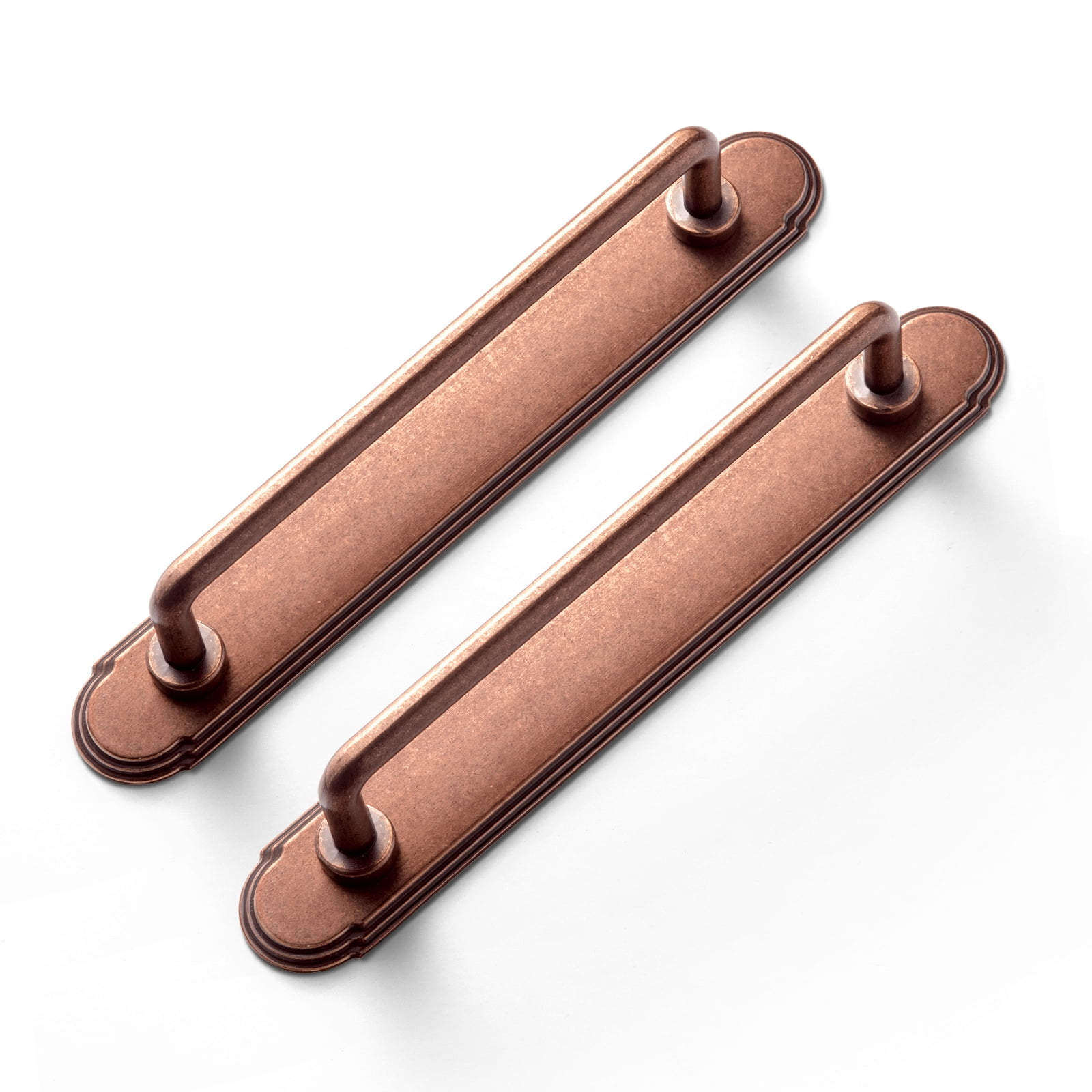 Goo-Ki 4 Pack Antique Copper Cabinet Pulls with Backplate, 5"(128mm) Hole Center Zinc Alloy Cabinet Dresser Handles for Bar Cupboard Closet Wardrobe (G014)
