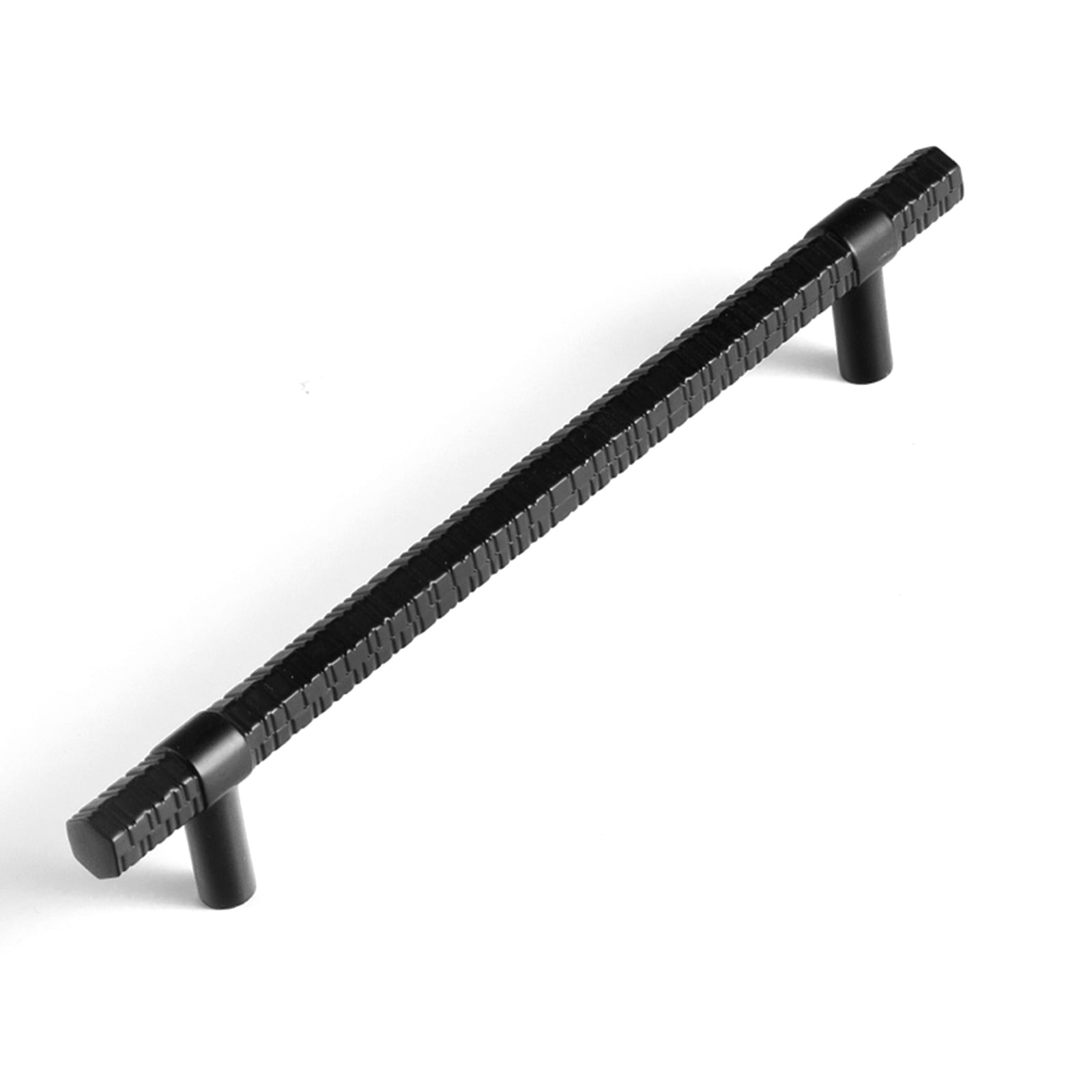 Goo-Ki 5''(128 MM) Hole Centers Matte Black T Bar Cabinet Pulls, Luxury Zinc Alloy Cabinet Handles with Knurled for Dresser,Drawer,and Cupboard,6 Pack