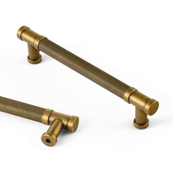 Goo-Ki 5"(128mm) Hole Center Knurled Antique Brass Kitchen Cabinet Handles, Closet Classic Zinc Alloy Cabinet Pulls Dresser Handles for Bedroom, 6 Pack
