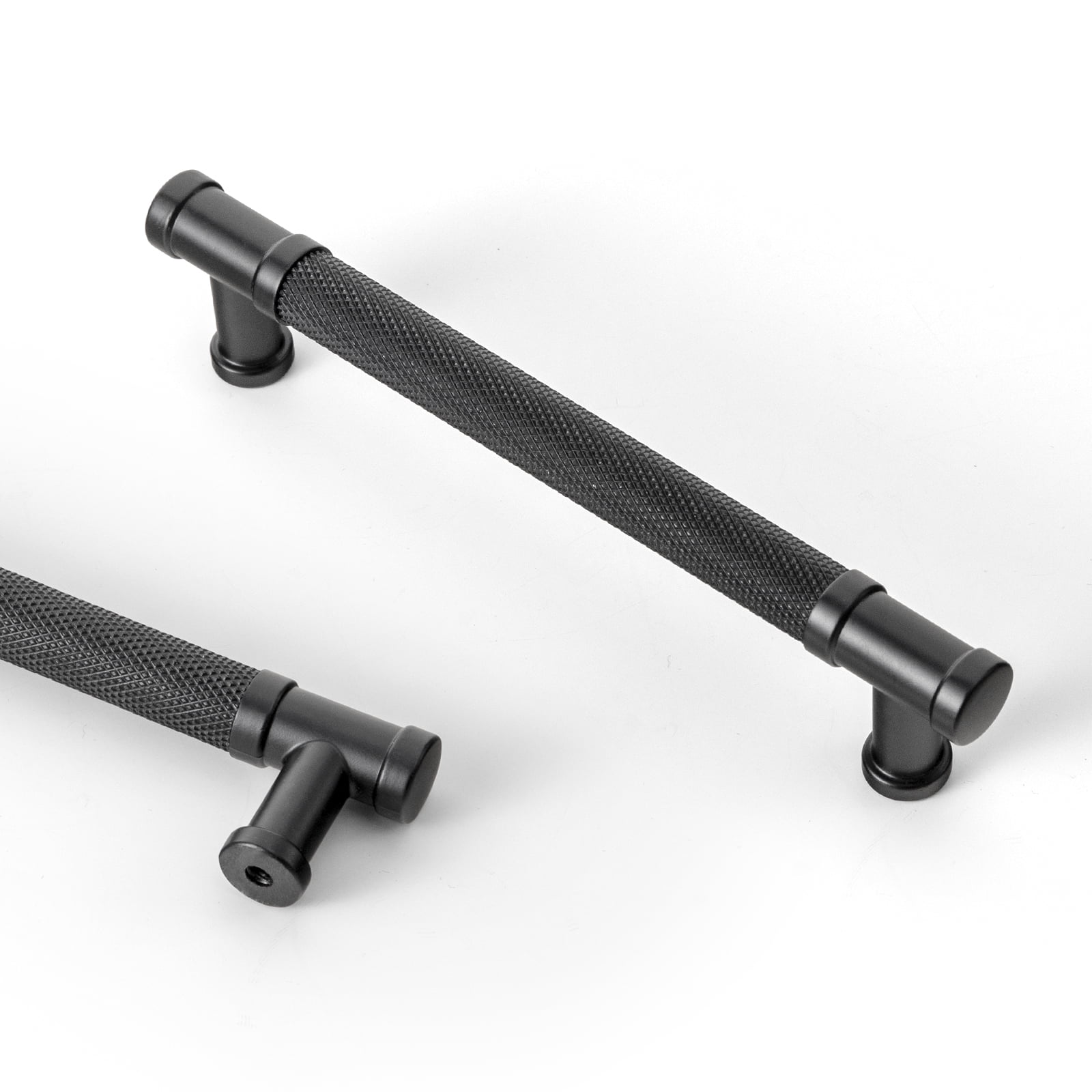 Goo-Ki 5"(128mm) Hole Center Knurled Matte Black Kitchen Cabinet Handles, Closet Classic Zinc Alloy Cabinet Pulls Dresser Handles for Bedroom, 6 Pack