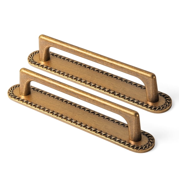 Goo-Ki 5''(128mm) Hole Centers Antique Brass Cabinet Drawer Pulls with Backplate, Zinc Alloy Cabinet Handles for Dresser,Wardrobe,Cupboard,Cabinet Hardware,2 Pack