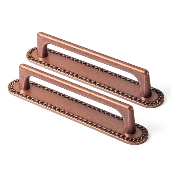 Goo-Ki 5''(128mm) Hole Centers Antique Copper Cabinet Drawer Pulls with Backplate, Zinc Alloy Cabinet Handles for Dresser,Wardrobe,Cupboard,Cabinet Hardware,2 Pack
