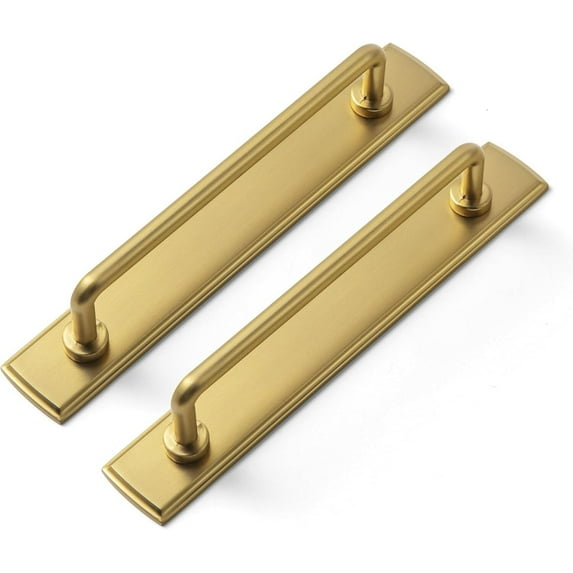 Goo-Ki 5'' Center to Center Brushed Gold Cabinet Bar Pulls with Backplate, Vintage Classic Retro Drawer Handles Closet Home Kitchen Improvement Hardware, 2 Pack