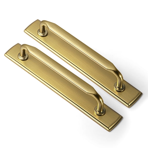 Goo-Ki 5''Hole Centers Brushed Gold Cabinet Handles with Backplate, Closet Classic Zinc Alloy Cabinet Pulls for Dresser,Drawer,and Cupboard, 2 Pack