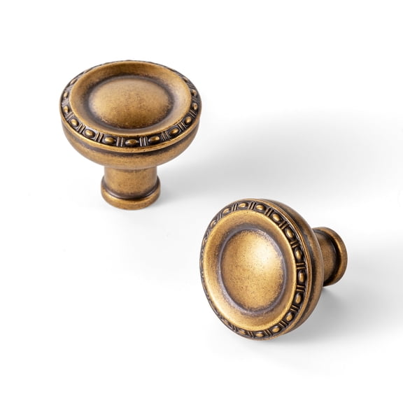 Goo-Ki 6 Pack Antique Brass Cabinet Drawer Knobs, Zinc Alloy 1.3" Dia Cabinet Handles for Bar Cupboard Closet Wardrobe