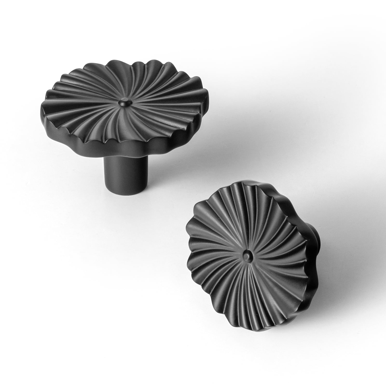 Goo-Ki 6 Pack Matte Black Cabinet Drawer Knobs, Zinc Alloy Cabinet Handles with Flower Design for Bar Cupboard Closet Wardrobe