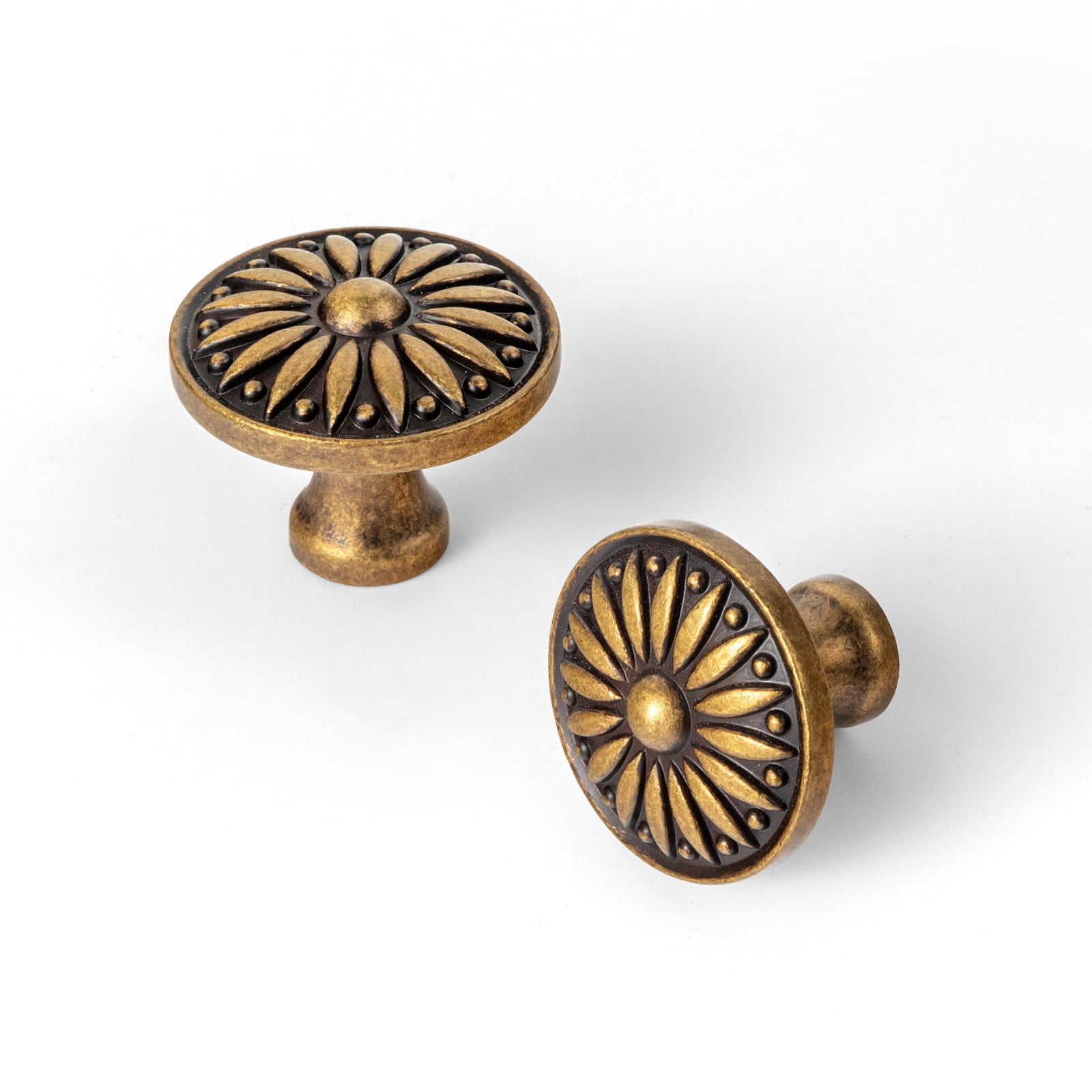 Goo-Ki Antique Brass Cabinet Drawer Knobs, Vintage Floral Medallion Design, Cabinet Handles for Dresser,Wardrobe,Cupboard, 6 Pack