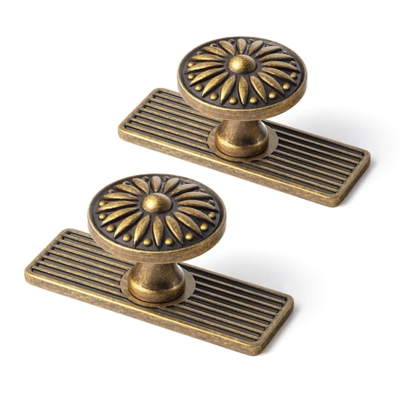 Goo-Ki Antique Brass Cabinet Drawer Knobs with Backplate, Vintage Floral Medallion Design, Cabinet Handles for Dresser, 2 Pack