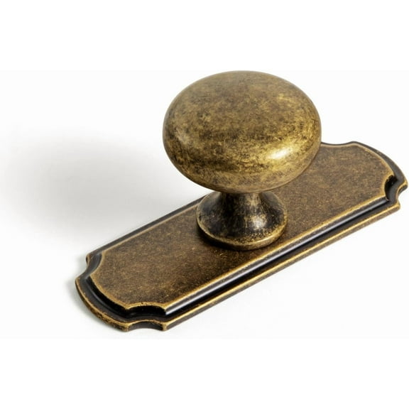 Goo-Ki Antique Brass Zinc Alloy Cabinet Knob with Backplate - Single Hole Center Luxury Cabinet Handles Hardware for Bedroom, Kitchen, 6 Pack