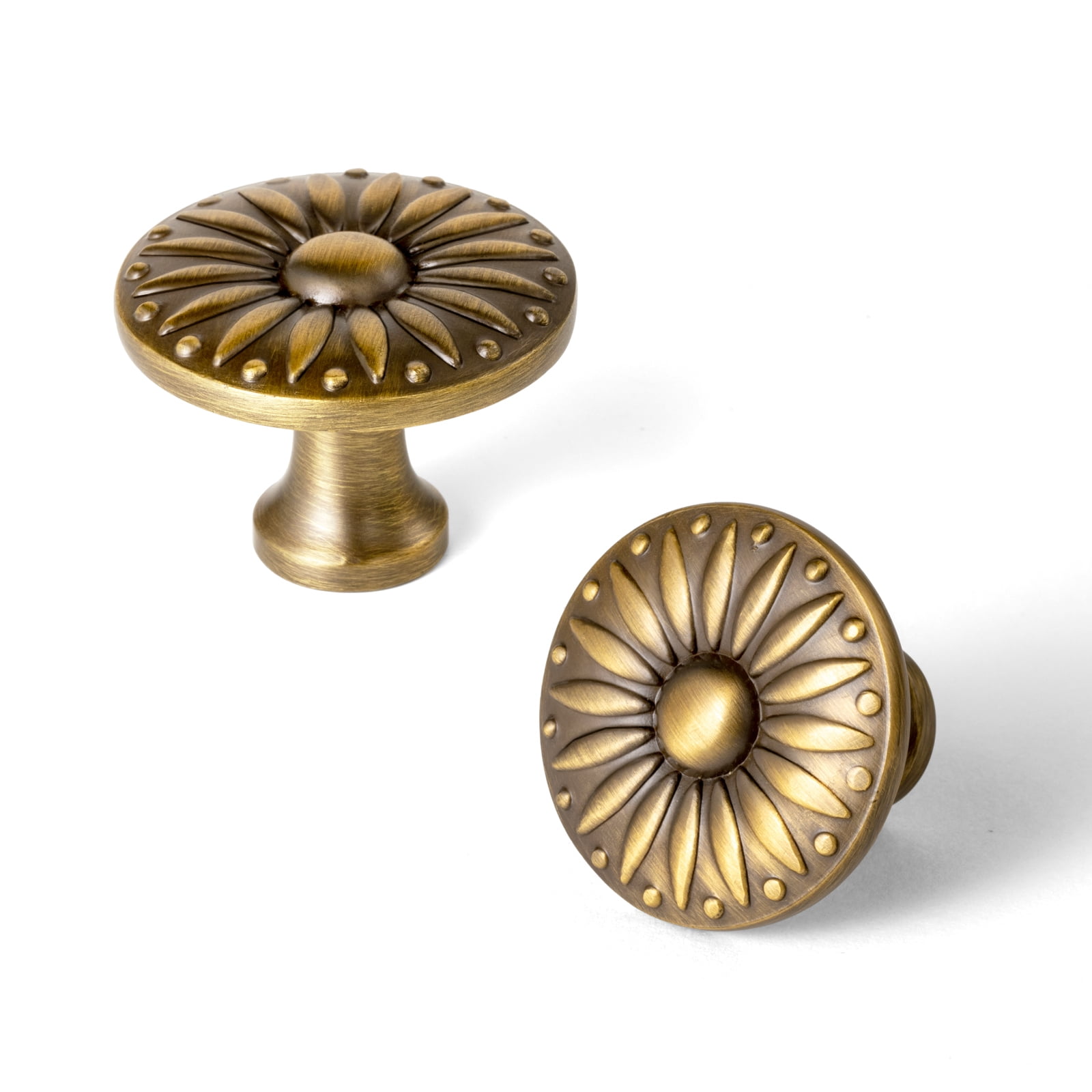 Goo-Ki Brushed Brass Bronze Cabinet Drawer Knobs, Vintage Floral Medallion Design, Zinc Alloy Cabinet Handles for Dresser,Wardrobe,Cupboard, 12 Pack