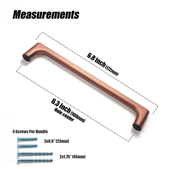 Goo-Ki Brushed Copper Cabinet Pulls with 6.3'' Hole Centers, Modern Style Zinc Alloy Cabinet Handles for Dresser,Wardrobe,Cupboard- 6 Pack