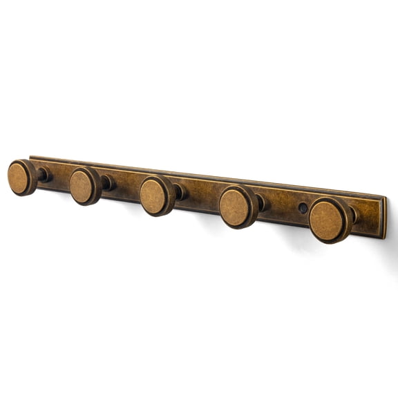 Goo-Ki Coat Rack Wall Mounted Heavy Duty, Antique Brass Coat Hooks for Wall, Zinc Alloy Towel Rack with 5 Hooks for Hanging Clothes, Jacket, Bag, Hat and Scarf, 1 Pack