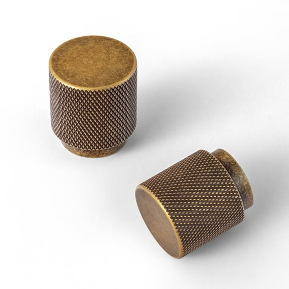 Goo-Ki Knurled Antique Brass Cabinet Knobs, Vintage Bronze Drawer Knobs, Solid Retro Brass Single Hole Cabinet Handles for Closet Wardrobe Dresser Cupboard, 6 Pack