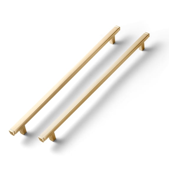 Goo-Ki Light Brushed Brass Drawer Handles 10 in (256mm) Hole Centers Straight Bar Pull,6-Pack Solid Cabinet Handles for Kitchen Cabinets and Dresser Drawers