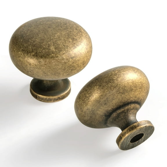 Goo-Ki Set of 6 Elegant Antique Brass Cabinet Knobs - Classic Round Kitchen Hardware, Vintage Drawer Pulls Sleek Retro Dresser Handles