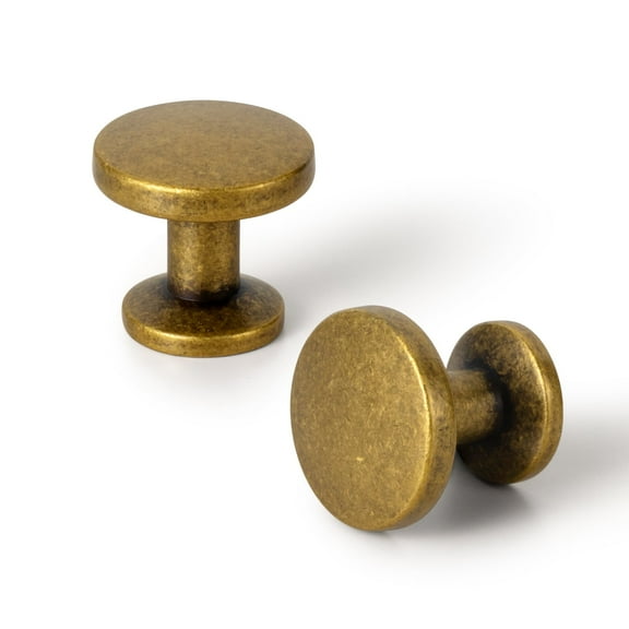 Goo-Ki Set of 12 Sleek Antique Brass Cabinet Knobs with Cylindrical Stem – Vintage Kitchen Drawer Handles Minimalist Dresser Hardware